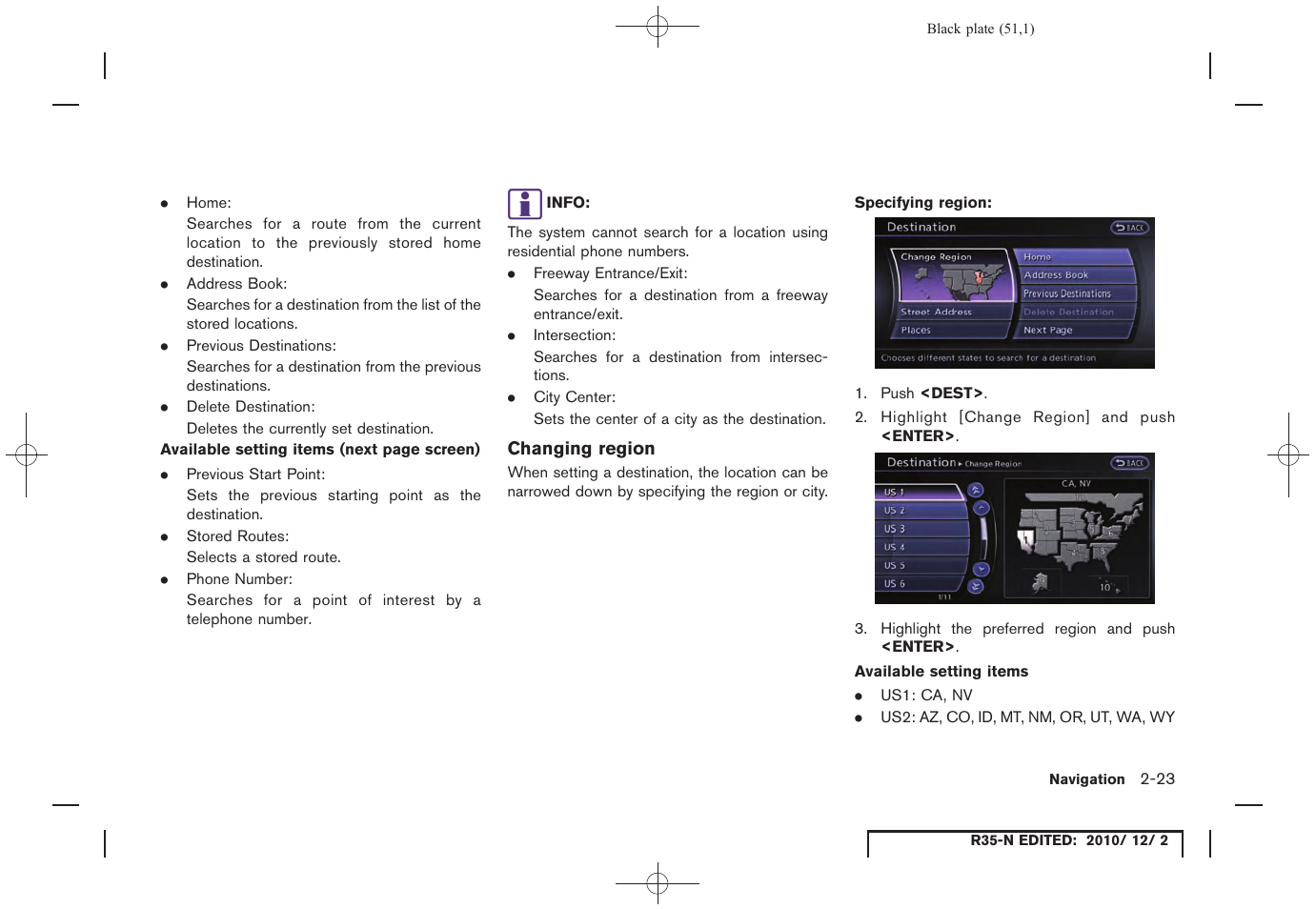 Changing region | NISSAN 2012 GT R - Multi Function Display Owner's Manual User Manual | Page 51 / 307