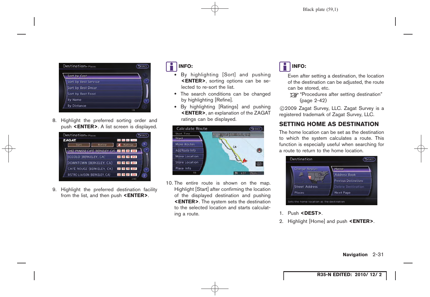 Setting home as destination, Setting home as destination -31 | NISSAN 2012 GT R - Multi Function Display Owner's Manual User Manual | Page 59 / 307