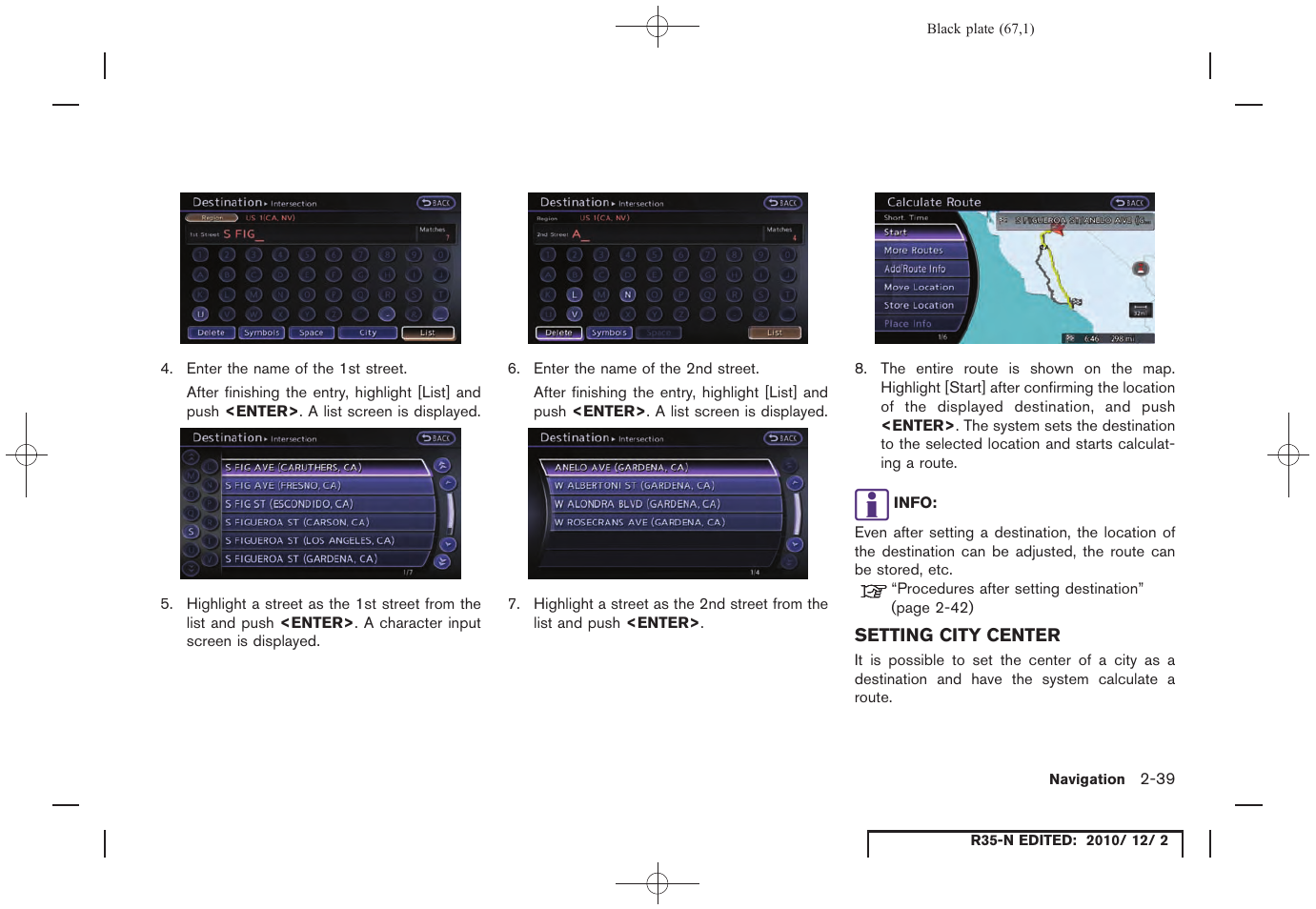 Setting city center, Setting city center -39 | NISSAN 2012 GT R - Multi Function Display Owner's Manual User Manual | Page 67 / 307