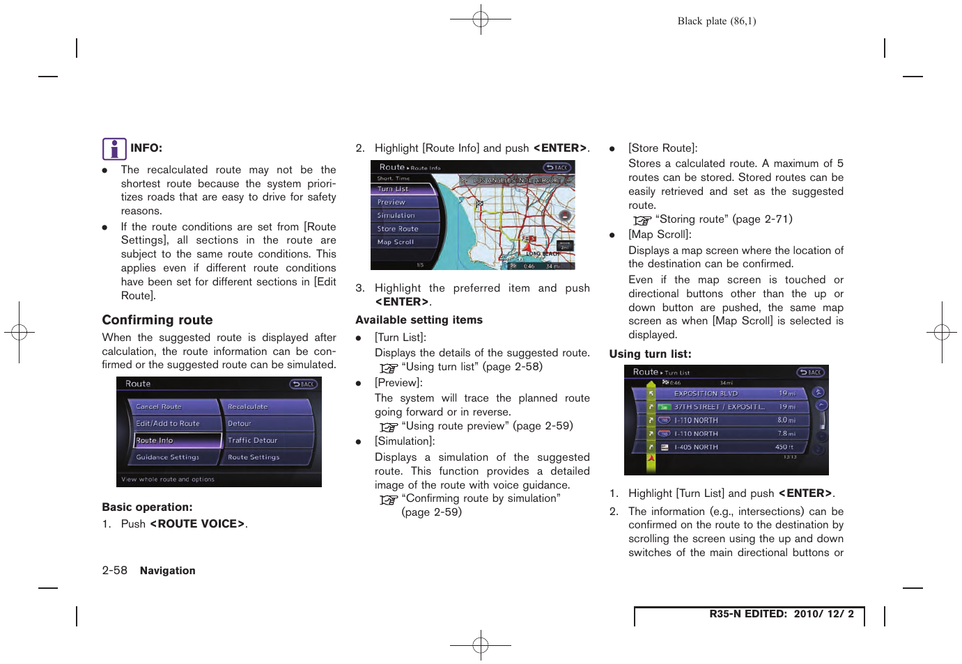 Confirming route | NISSAN 2012 GT R - Multi Function Display Owner's Manual User Manual | Page 86 / 307