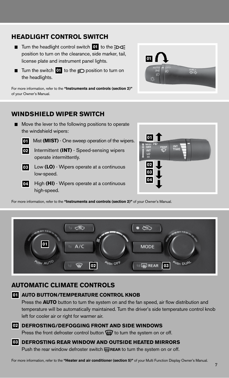 Automatic climate controls, Headlight control switch, Windshield wiper switch | NISSAN 2012 GT R - Quick Reference Guide User Manual | Page 9 / 16