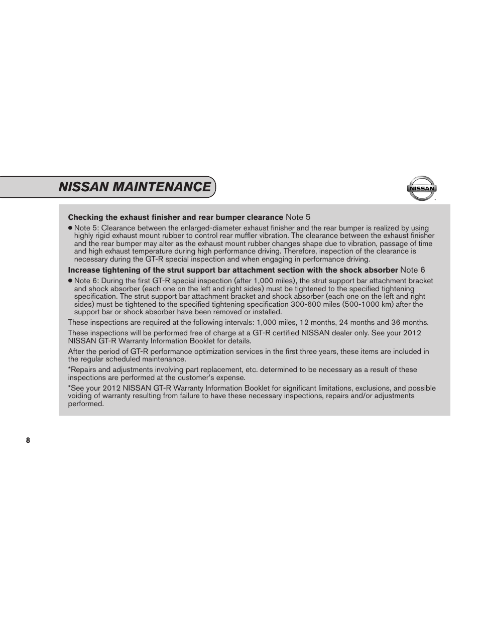 Nissan maintenance | NISSAN 2012 GT R - Service & Maintenance Guide User Manual | Page 10 / 60
