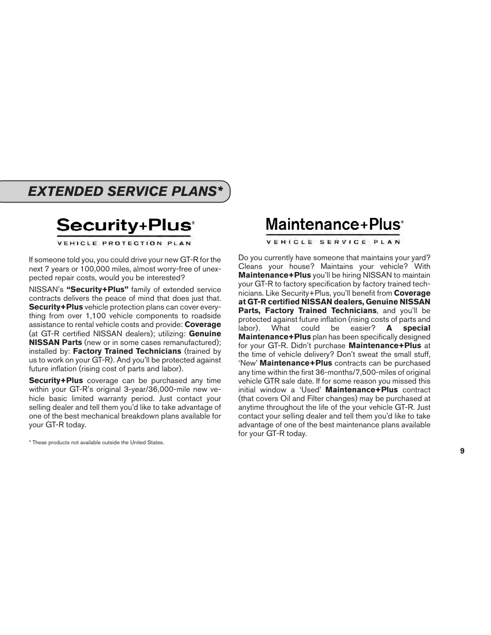 Extended service plans | NISSAN 2012 GT R - Service & Maintenance Guide User Manual | Page 11 / 60