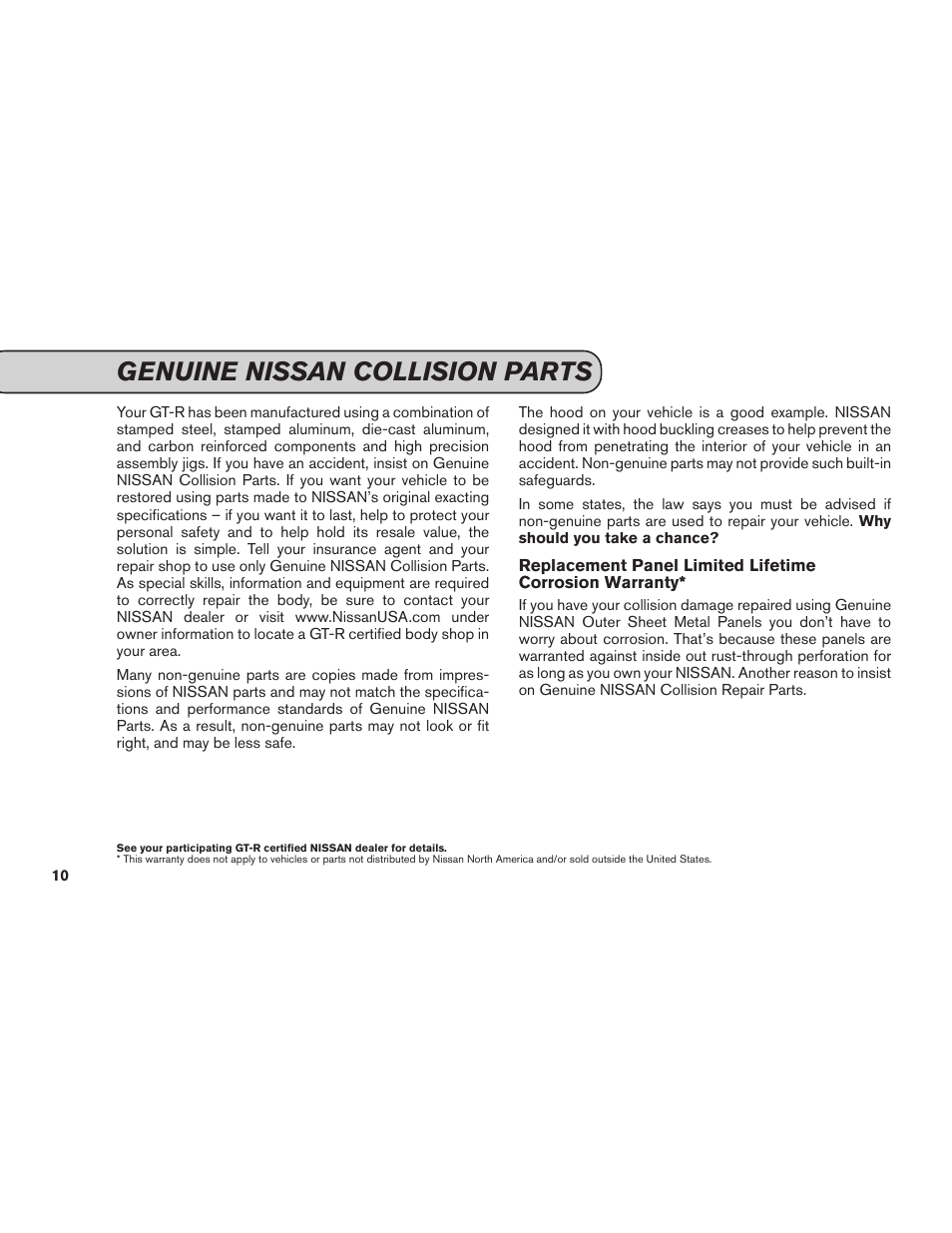 Genuine nissan collision parts | NISSAN 2012 GT R - Service & Maintenance Guide User Manual | Page 12 / 60
