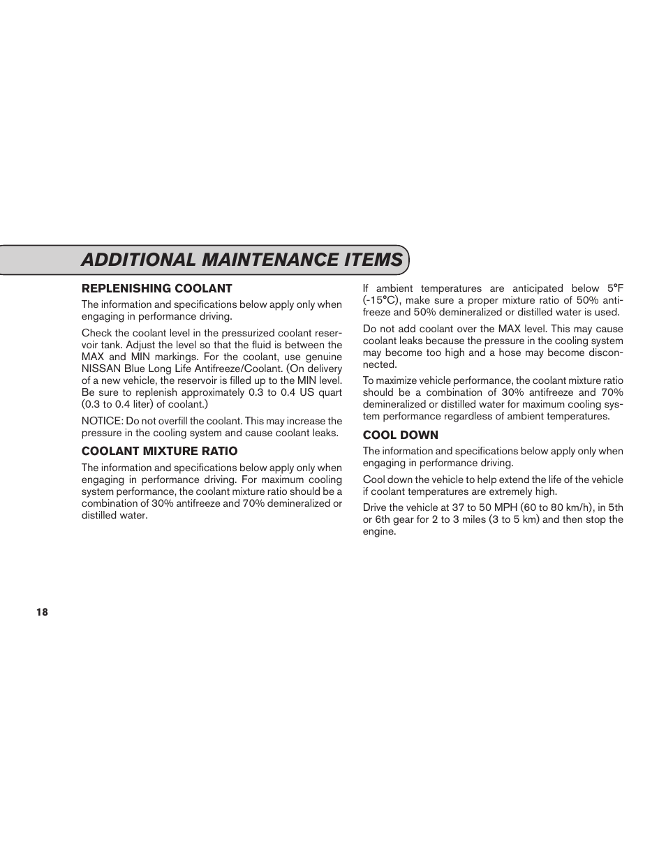Additional maintenance items | NISSAN 2012 GT R - Service & Maintenance Guide User Manual | Page 20 / 60