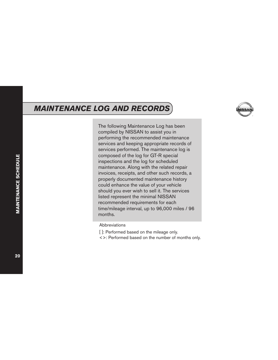 Maintenance log and records | NISSAN 2012 GT R - Service & Maintenance Guide User Manual | Page 22 / 60