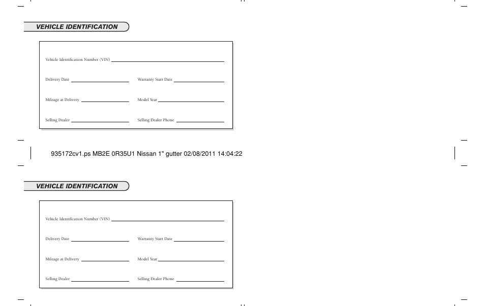 Vehicle identification | NISSAN 2012 GT R - Service & Maintenance Guide User Manual | Page 59 / 60