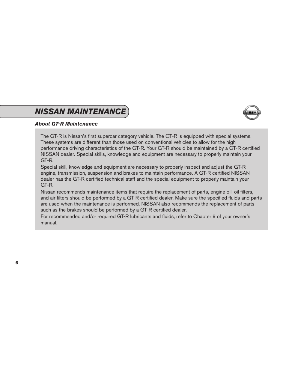 Nissan maintenance | NISSAN 2012 GT R - Service & Maintenance Guide User Manual | Page 8 / 60