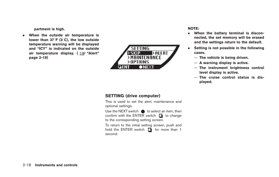 Setting (drive computer) -18 | NISSAN 2013 GT R - Owner's Manual User Manual | Page 113 / 346