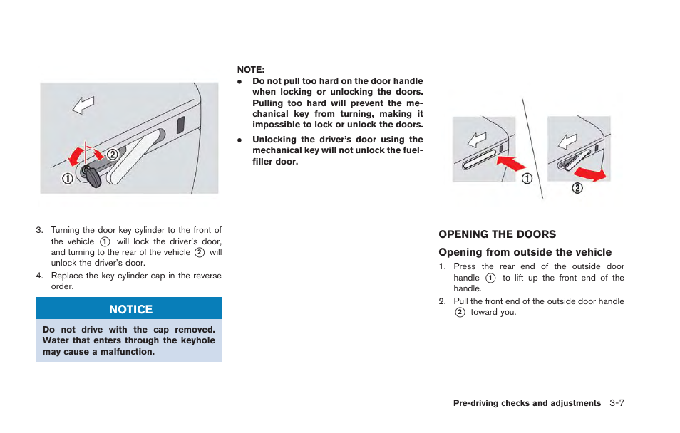 Opening the doors -7 | NISSAN 2013 GT R - Owner's Manual User Manual | Page 168 / 346