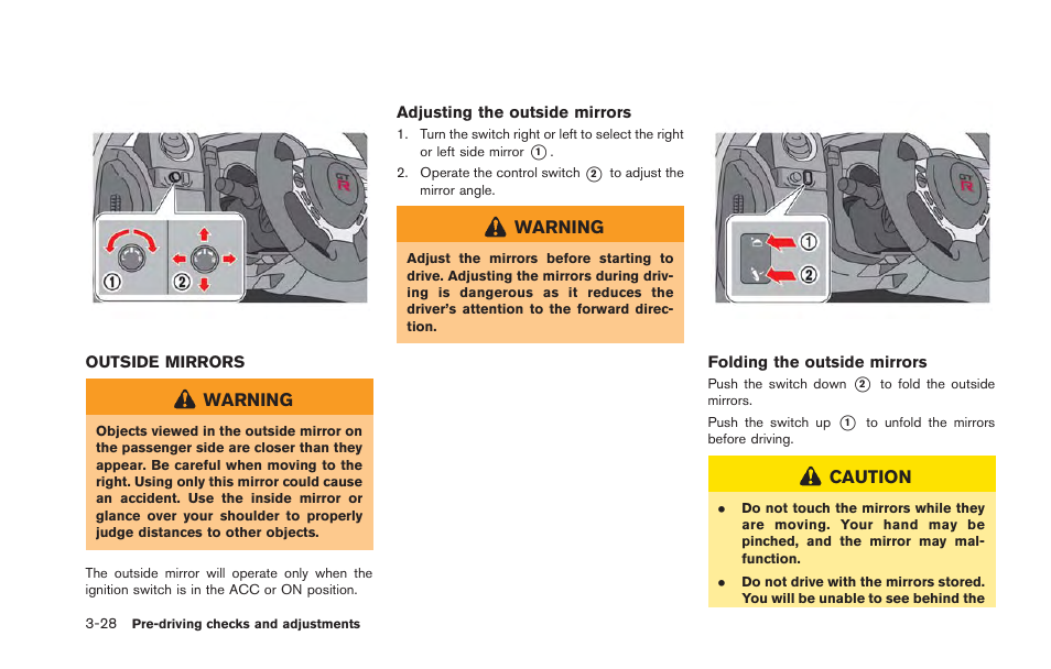 Outside mirrors -28 | NISSAN 2013 GT R - Owner's Manual User Manual | Page 189 / 346