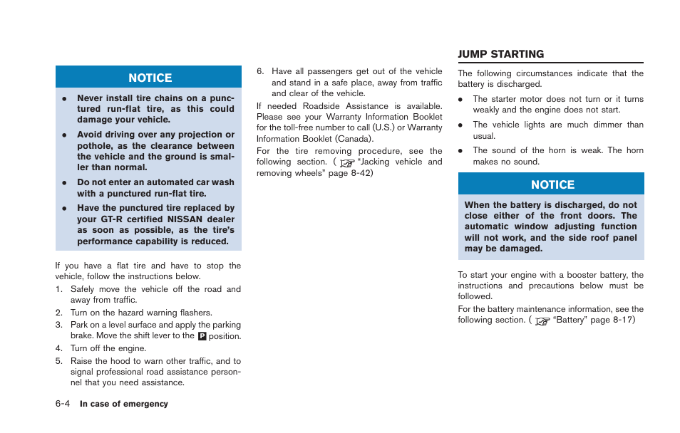 Jump starting -4, Notice | NISSAN 2013 GT R - Owner's Manual User Manual | Page 251 / 346