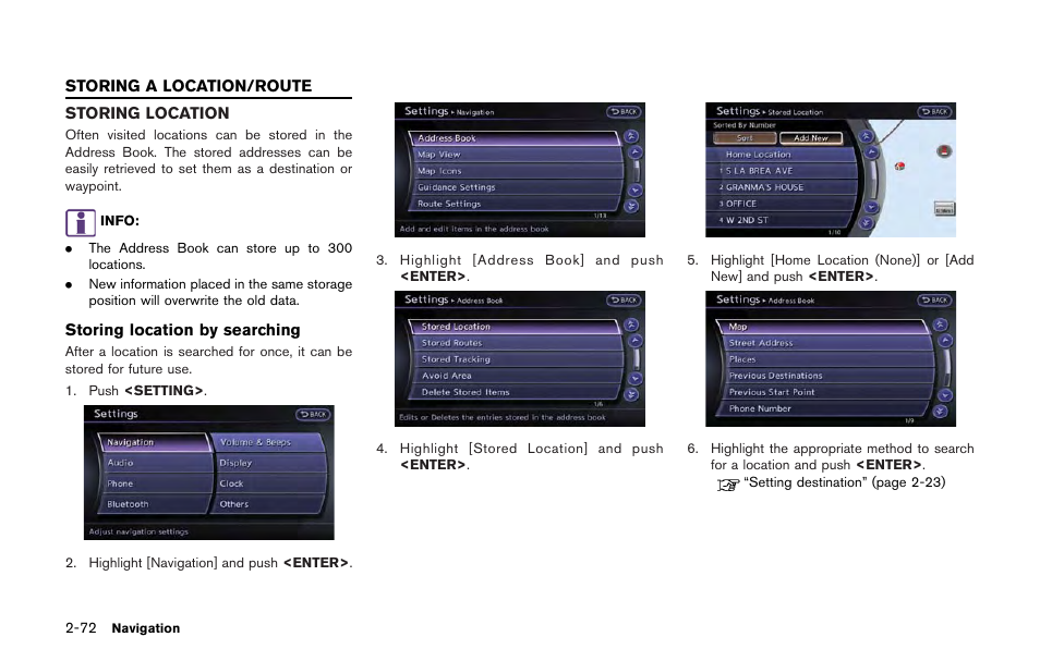 Storing a location/route -72, Storing location -72 | NISSAN 2013 GT R - Multi Function Display Owner's Manual User Manual | Page 100 / 315