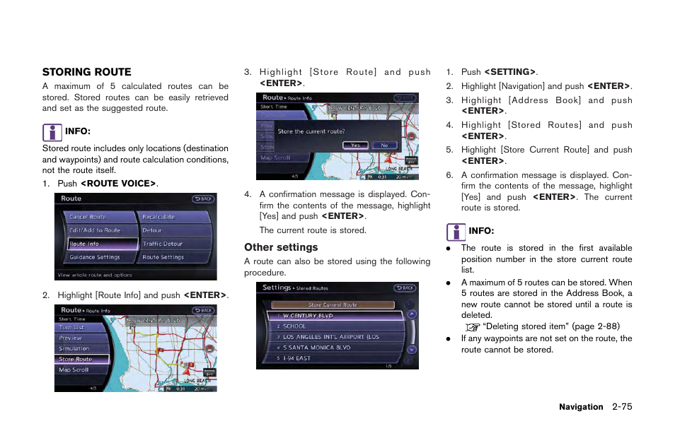 Storing route | NISSAN 2013 GT R - Multi Function Display Owner's Manual User Manual | Page 103 / 315