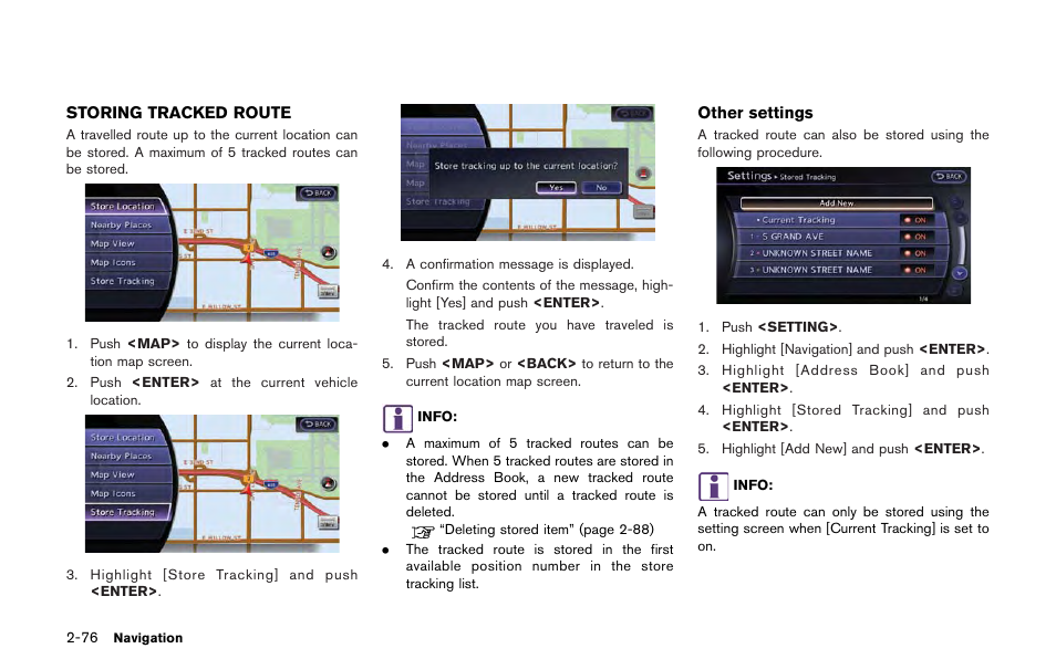 Storing tracked route -76 | NISSAN 2013 GT R - Multi Function Display Owner's Manual User Manual | Page 104 / 315