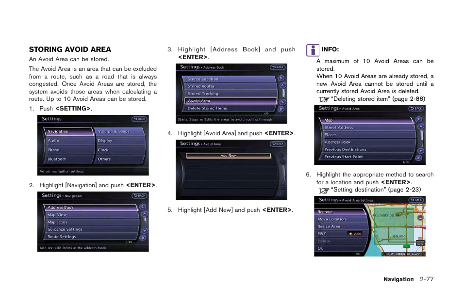 Storing avoid area -77 | NISSAN 2013 GT R - Multi Function Display Owner's Manual User Manual | Page 105 / 315