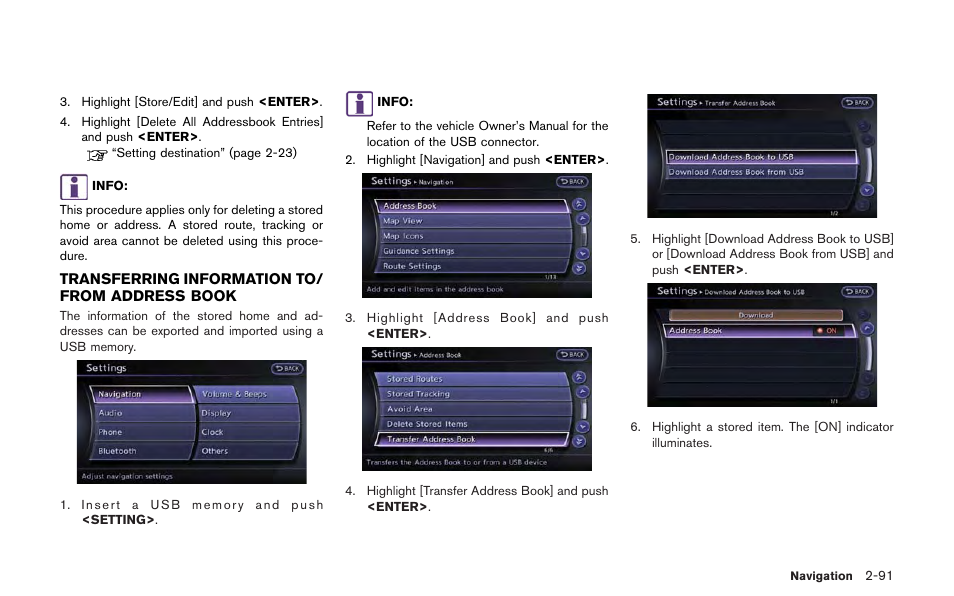Transferring information to/from address book -91 | NISSAN 2013 GT R - Multi Function Display Owner's Manual User Manual | Page 119 / 315