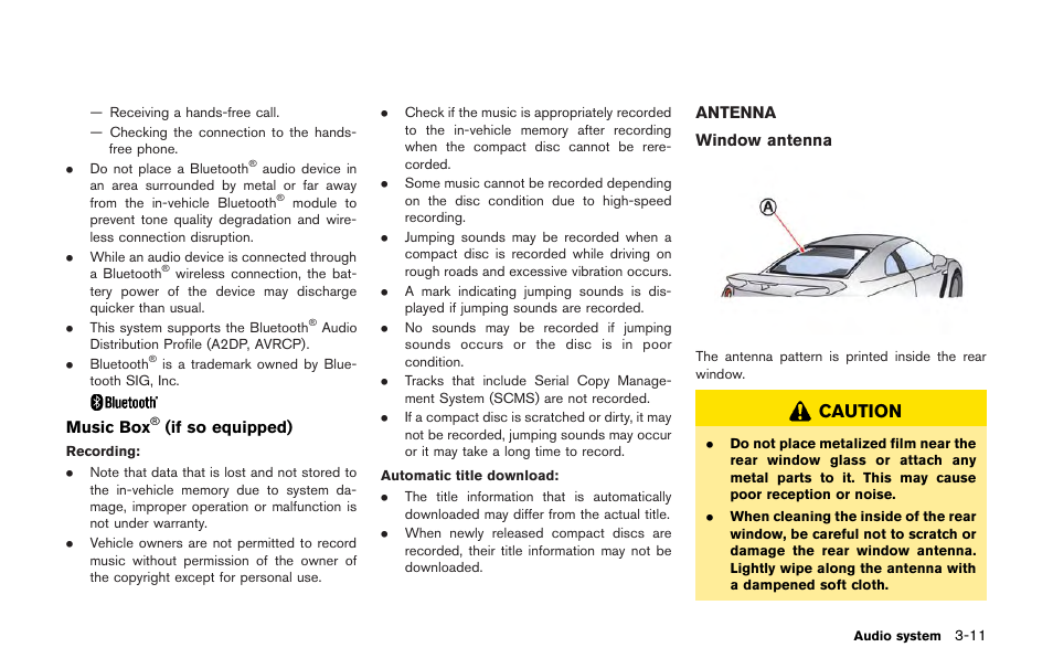 Antenna -11, Caution | NISSAN 2013 GT R - Multi Function Display Owner's Manual User Manual | Page 139 / 315