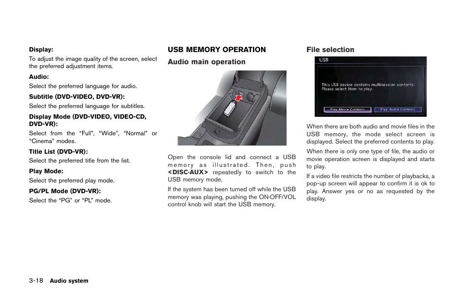 Usb memory operation -18 | NISSAN 2013 GT R - Multi Function Display Owner's Manual User Manual | Page 146 / 315
