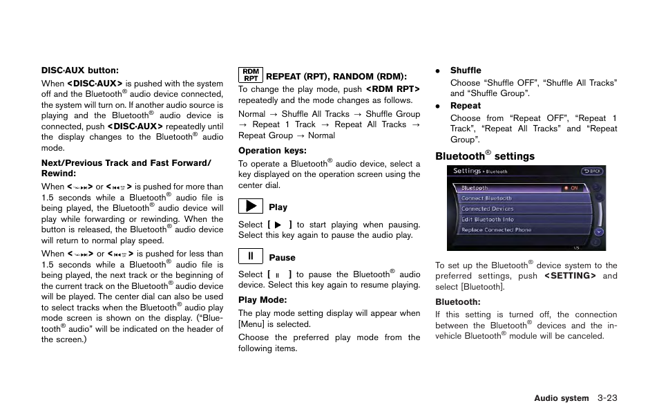 Bluetooth, Settings | NISSAN 2013 GT R - Multi Function Display Owner's Manual User Manual | Page 151 / 315