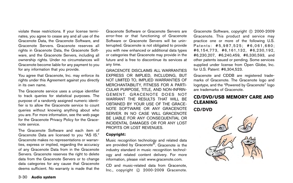 Cd/dvd/usb memory care and cleaning -30 | NISSAN 2013 GT R - Multi Function Display Owner's Manual User Manual | Page 158 / 315