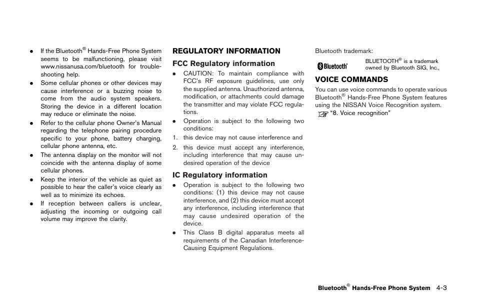 Regulatory information -3 voice commands -3 | NISSAN 2013 GT R - Multi Function Display Owner's Manual User Manual | Page 163 / 315