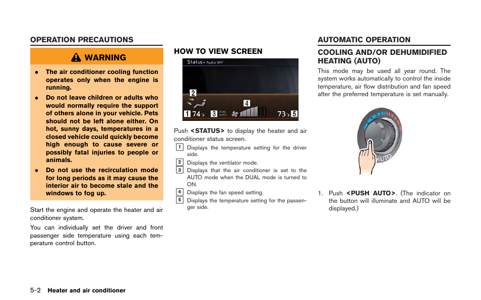Operation precautions -2, How to view screen -2, Automatic operation -2 | Cooling and/or dehumidified heating (auto) -2 | NISSAN 2013 GT R - Multi Function Display Owner's Manual User Manual | Page 172 / 315