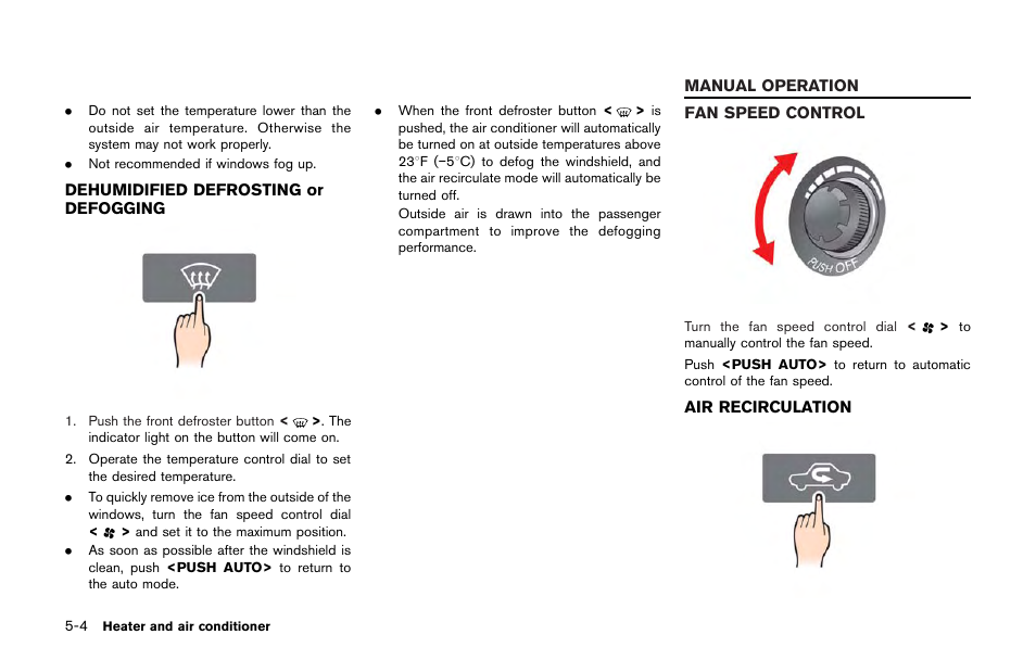 Dehumidified defrosting or defogging -4, Manual operation -4, Fan speed control -4 air recirculation -4 | NISSAN 2013 GT R - Multi Function Display Owner's Manual User Manual | Page 174 / 315