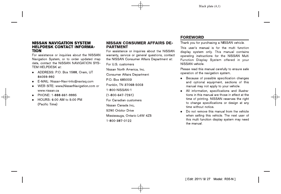 NISSAN 2013 GT R - Multi Function Display Owner's Manual User Manual | Page 2 / 315