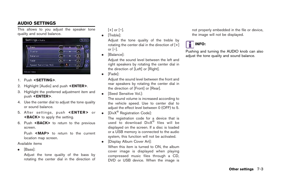 Audio settings -3 | NISSAN 2013 GT R - Multi Function Display Owner's Manual User Manual | Page 205 / 315