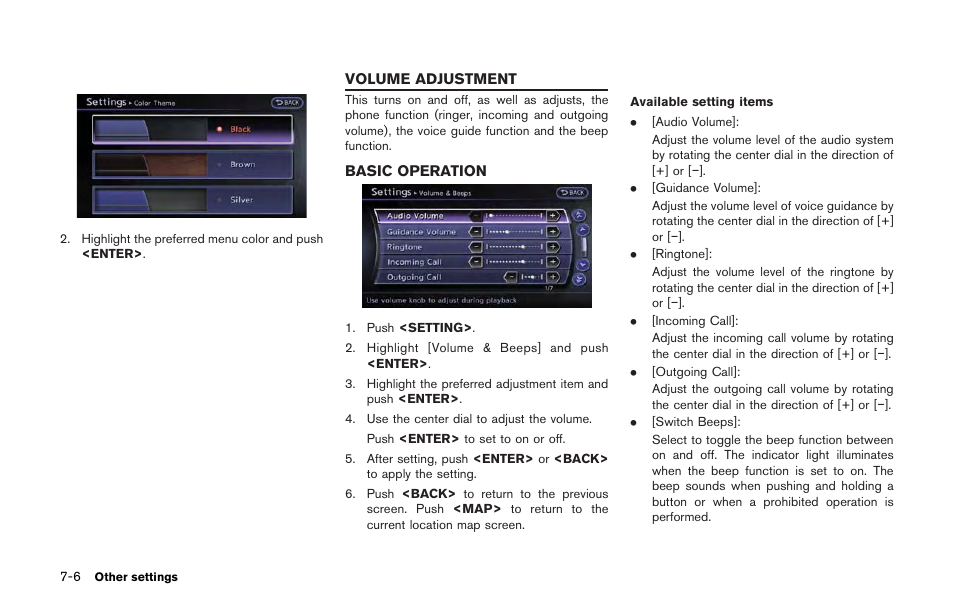 Volume adjustment -6, Basic operation -6 | NISSAN 2013 GT R - Multi Function Display Owner's Manual User Manual | Page 208 / 315