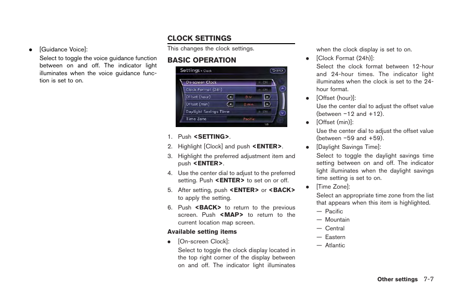 Clock settings -7, Basic operation -7 | NISSAN 2013 GT R - Multi Function Display Owner's Manual User Manual | Page 209 / 315