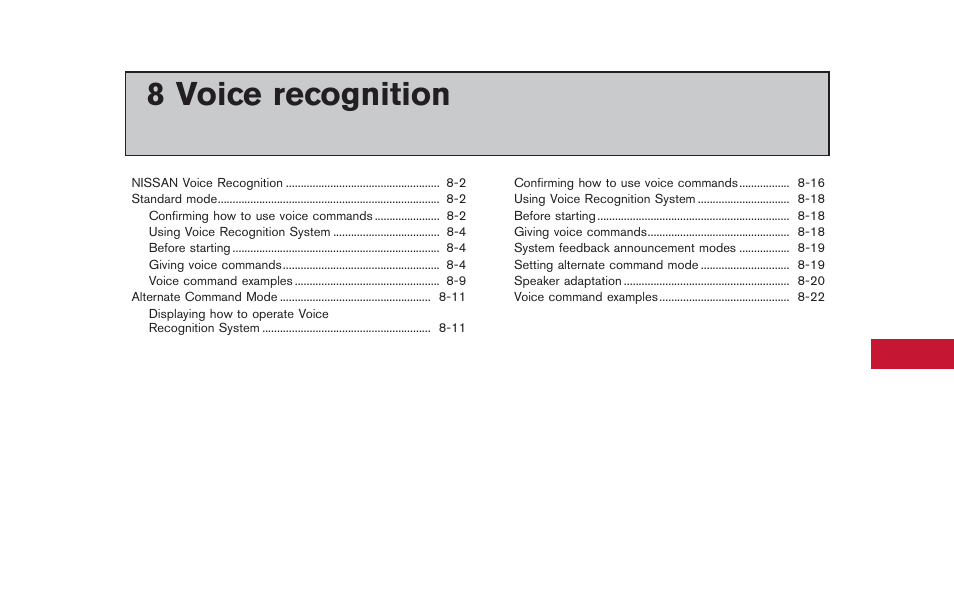 Voice recognition, 8 voice recognition | NISSAN 2013 GT R - Multi Function Display Owner's Manual User Manual | Page 215 / 315