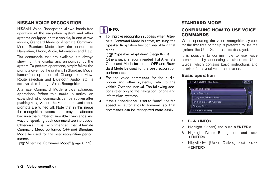 Nissan voice recognition -2 standard mode -2, Confirming how to use voice commands -2 | NISSAN 2013 GT R - Multi Function Display Owner's Manual User Manual | Page 216 / 315