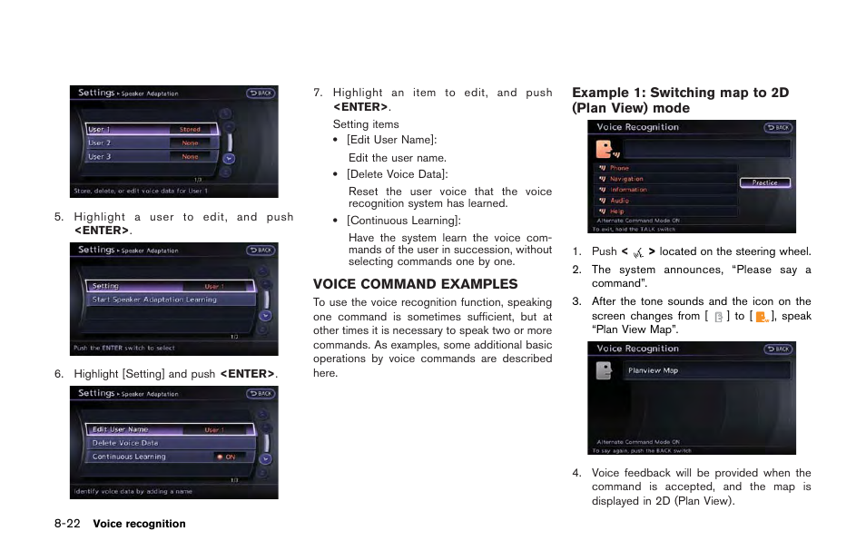 Voice command examples -22 | NISSAN 2013 GT R - Multi Function Display Owner's Manual User Manual | Page 236 / 315