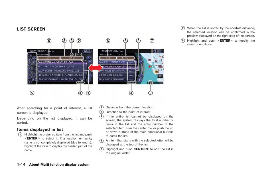 List screen -14 | NISSAN 2013 GT R - Multi Function Display Owner's Manual User Manual | Page 24 / 315