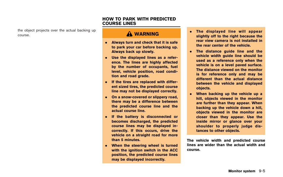 How to park with predicted course lines -5, Warning | NISSAN 2013 GT R - Multi Function Display Owner's Manual User Manual | Page 243 / 315