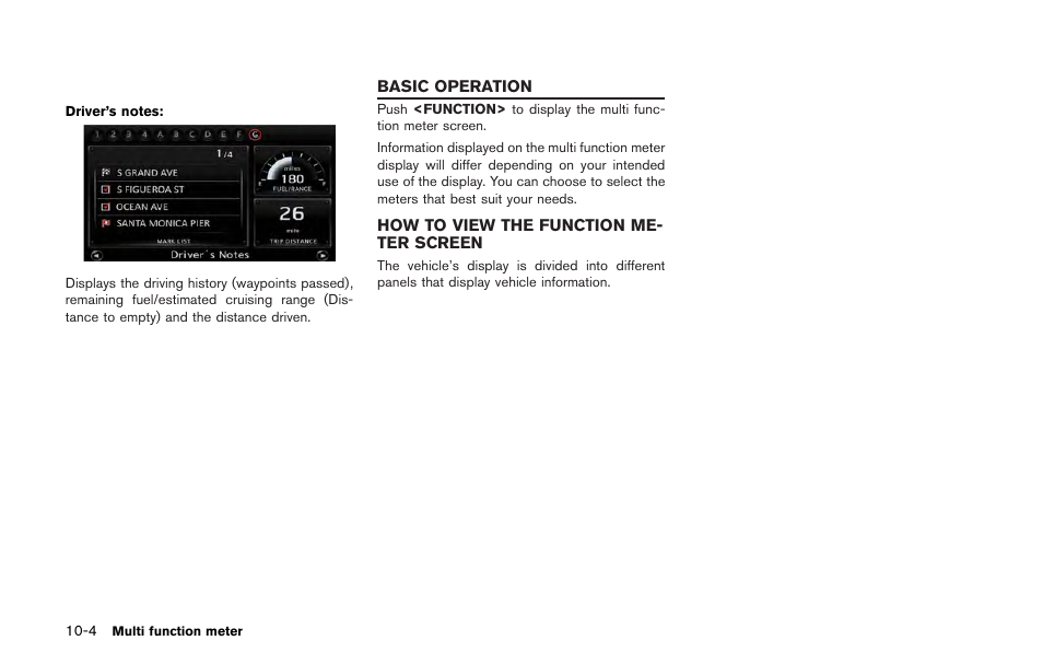 Basic operation -4, How to view the function meter screen -4 | NISSAN 2013 GT R - Multi Function Display Owner's Manual User Manual | Page 250 / 315