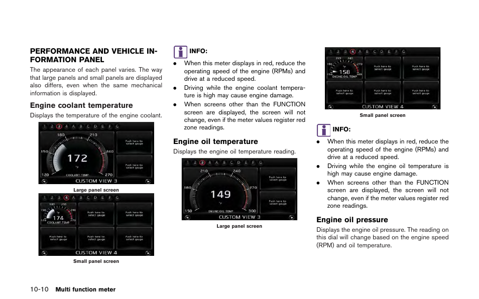 Performance and vehicle information panel -10 | NISSAN 2013 GT R - Multi Function Display Owner's Manual User Manual | Page 256 / 315
