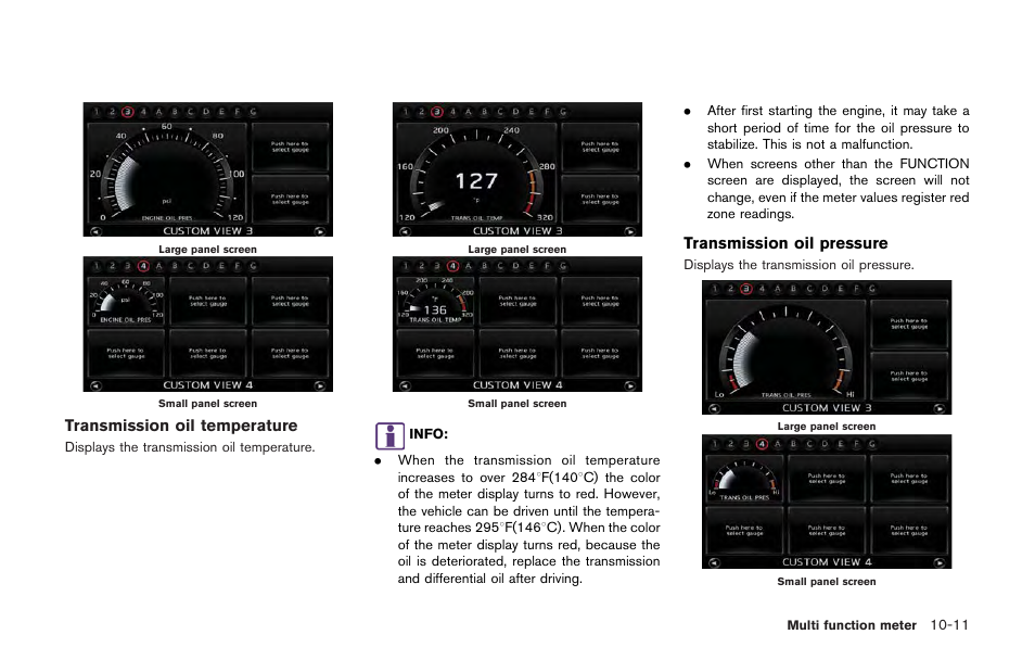 Transmission oil temperature, Transmission oil pressure | NISSAN 2013 GT R - Multi Function Display Owner's Manual User Manual | Page 257 / 315