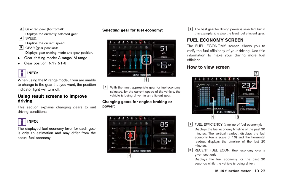 Fuel economy screen -23 | NISSAN 2013 GT R - Multi Function Display Owner's Manual User Manual | Page 269 / 315