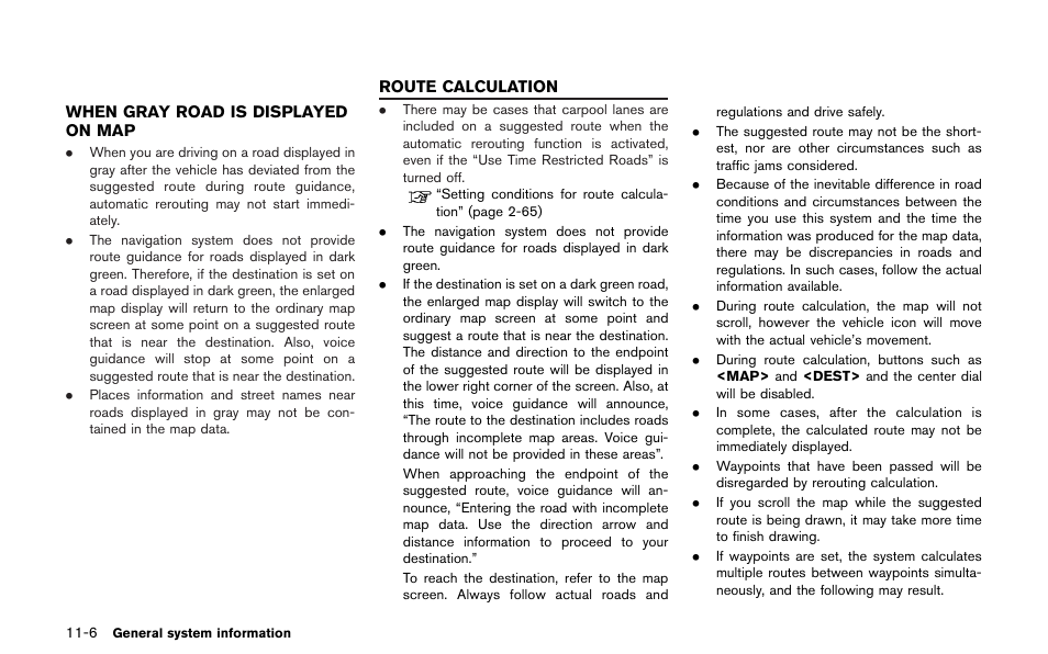 When gray road is displayed on map -6, Route calculation -6 | NISSAN 2013 GT R - Multi Function Display Owner's Manual User Manual | Page 284 / 315