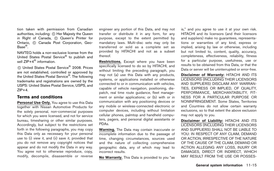 Terms and conditions | NISSAN 2013 GT R - Multi Function Display Owner's Manual User Manual | Page 293 / 315