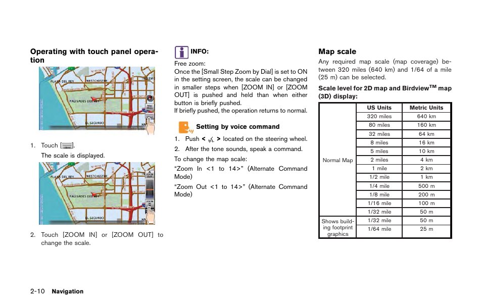 Operating with touch panel opera- tion, Map scale | NISSAN 2013 GT R - Multi Function Display Owner's Manual User Manual | Page 38 / 315