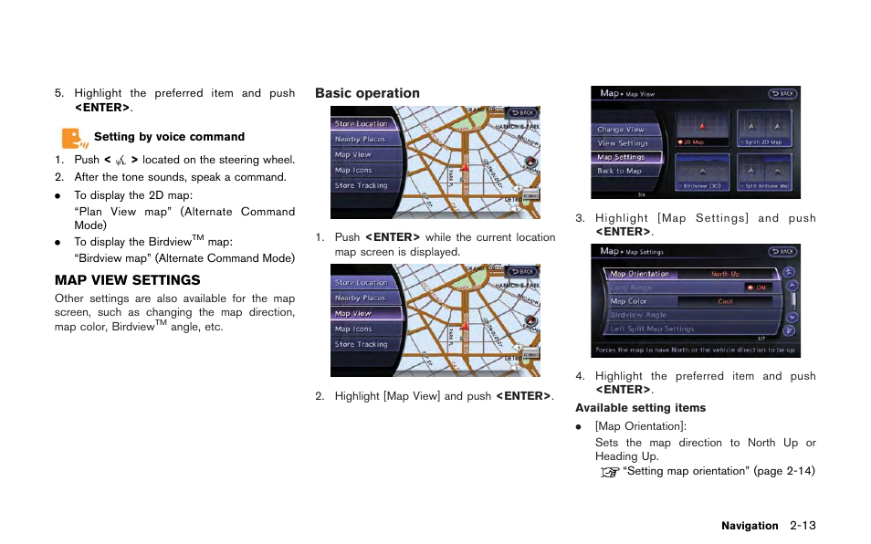 Map view settings -13 | NISSAN 2013 GT R - Multi Function Display Owner's Manual User Manual | Page 41 / 315
