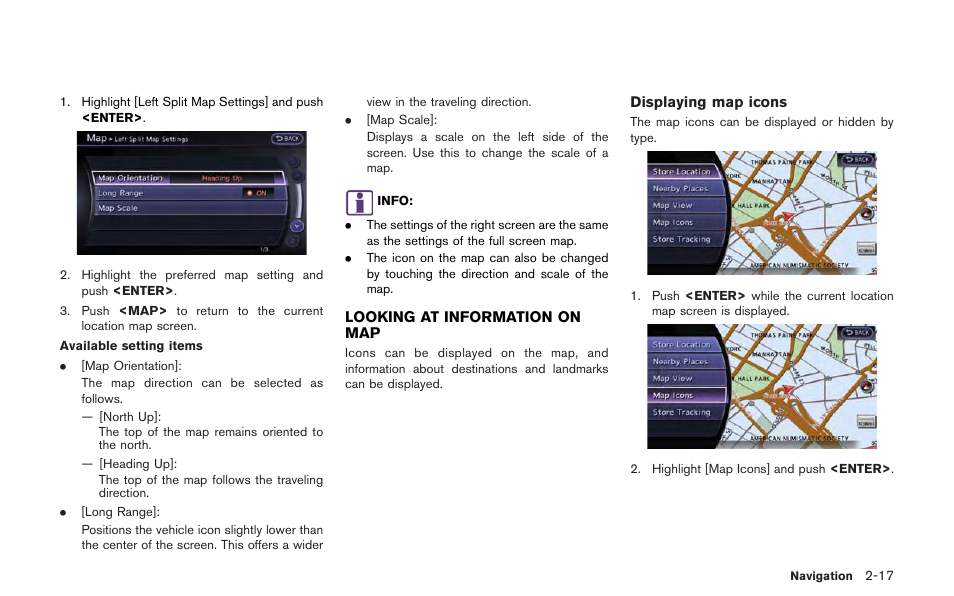 Looking at information on map -17 | NISSAN 2013 GT R - Multi Function Display Owner's Manual User Manual | Page 45 / 315