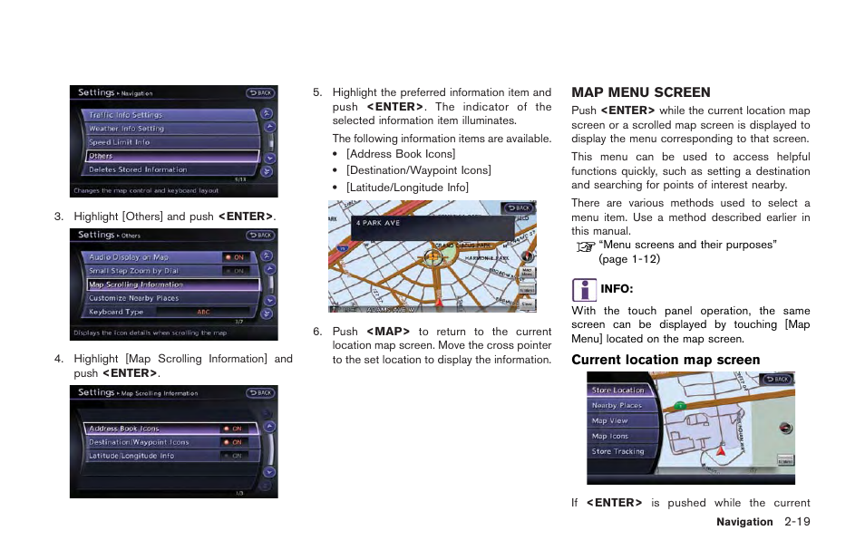 Map menu screen -19 | NISSAN 2013 GT R - Multi Function Display Owner's Manual User Manual | Page 47 / 315