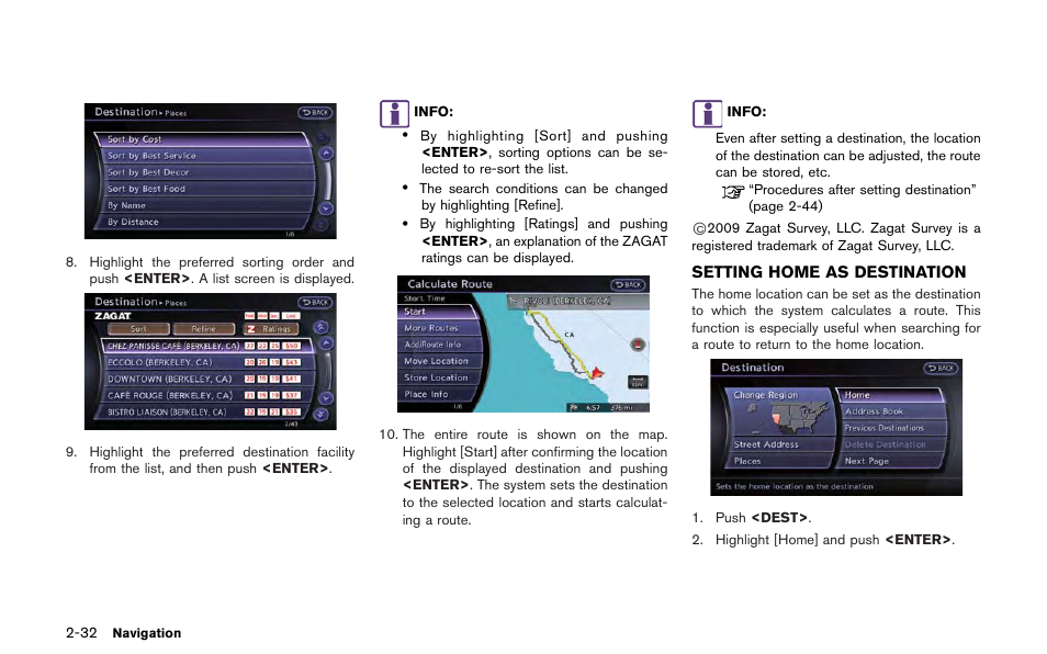 Setting home as destination -32 | NISSAN 2013 GT R - Multi Function Display Owner's Manual User Manual | Page 60 / 315
