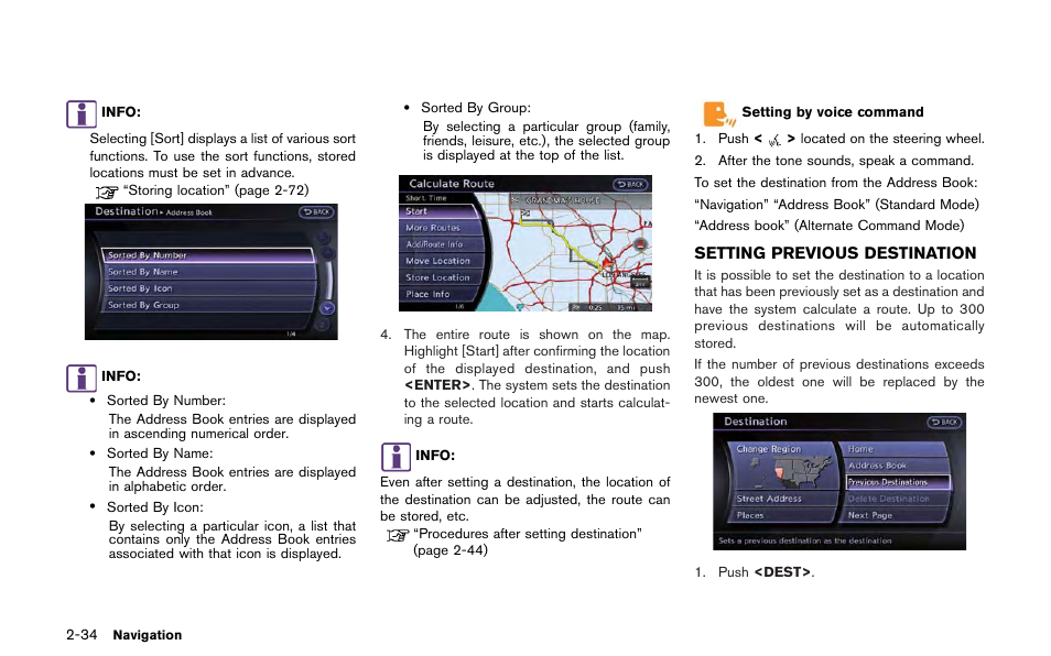 Setting previous destination -34 | NISSAN 2013 GT R - Multi Function Display Owner's Manual User Manual | Page 62 / 315