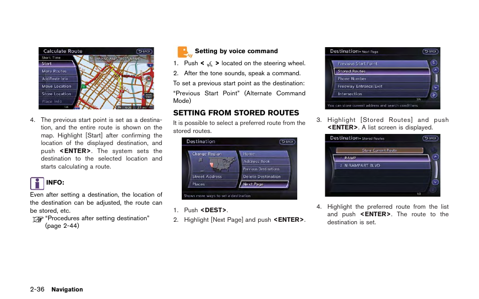 Setting from stored routes -36 | NISSAN 2013 GT R - Multi Function Display Owner's Manual User Manual | Page 64 / 315